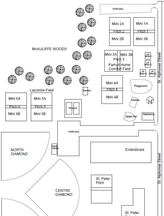 black and white line drawing of soccer field layout